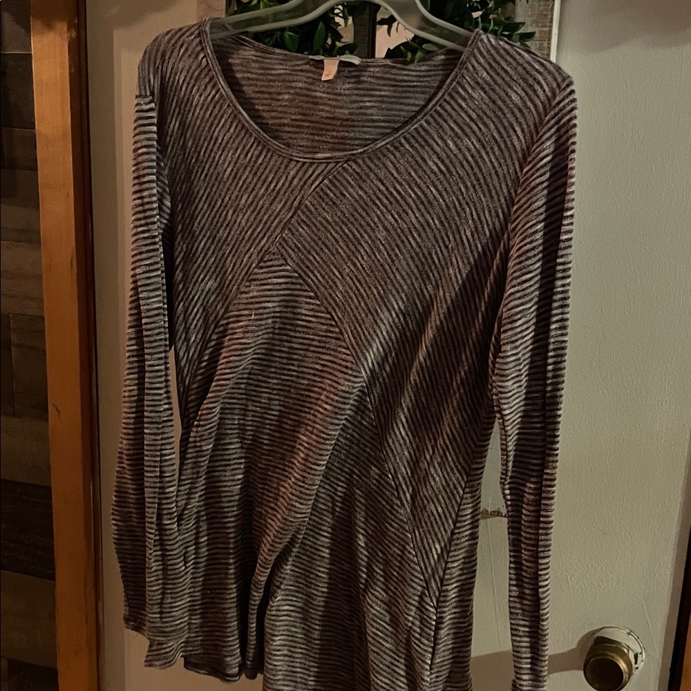 Chic Striped Long Sleeve Top - purple and Gray